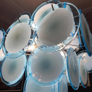 Gino Vistosi (Murano), Lustre Design bleu, 36 plaques disques verre, circa 1960