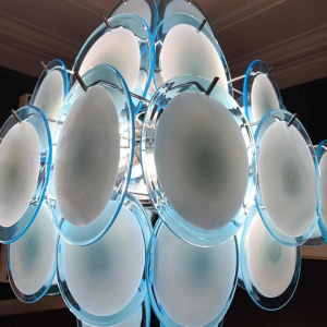 Gino Vistosi (Murano), Blue Design Chandelier, 36 glass disc plates, circa 1960