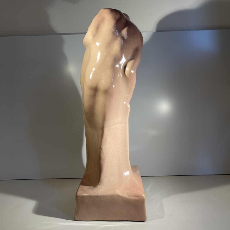 CRIS AGTERBERG / ROGER GUERIN 'Le baiser' sculpture couple enlacé, céramique craquelée Art Déco, Grès de Bouffioulx ca 1940