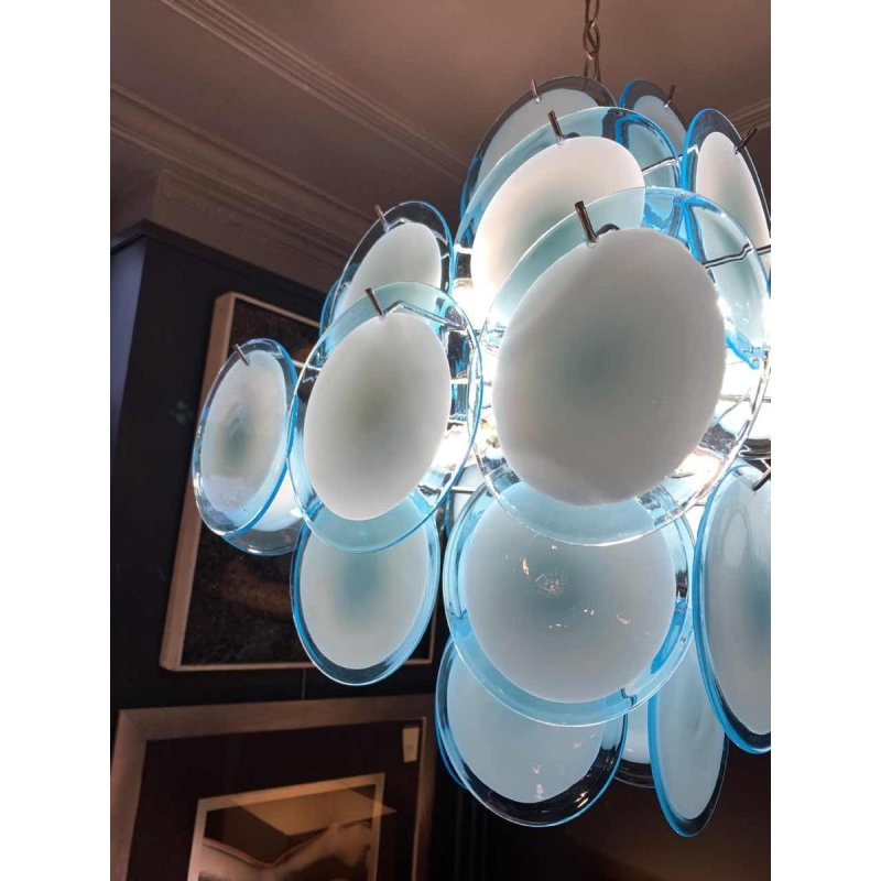 Gino Vistosi (Murano), Blue Design Chandelier, 36 glass disc plates, circa 1960