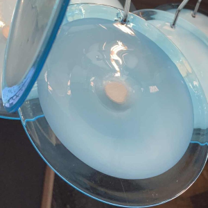 Gino Vistosi (Murano), Lustre Design bleu, 36 plaques disques verre, circa 1960