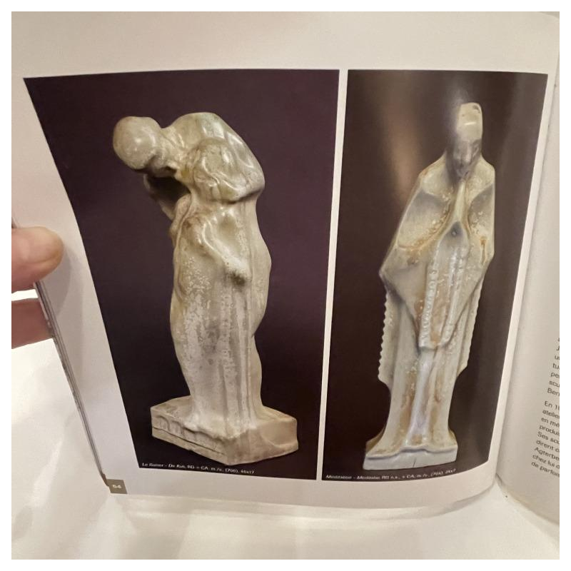 CRIS AGTERBERG / ROGER GUERIN 'Le baiser' sculpture couple enlacé, céramique craquelée Art Déco, Grès de Bouffioulx ca 1940