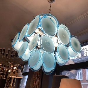 Gino Vistosi (Murano), Blue Design Chandelier, 36 glass disc plates, circa 1960