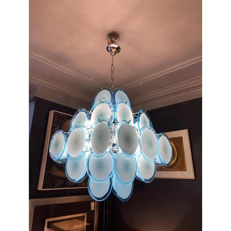 Gino Vistosi (Murano), Blue Design Chandelier, 36 glass disc plates, circa 1960