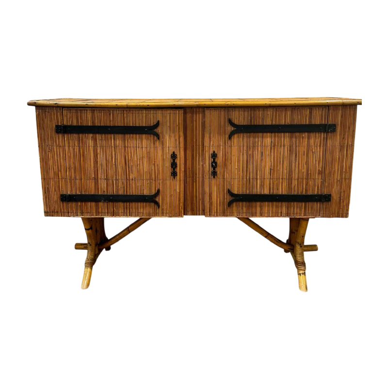 Audoux-Minnet, enfilade en bambou et rotin, ca 1970