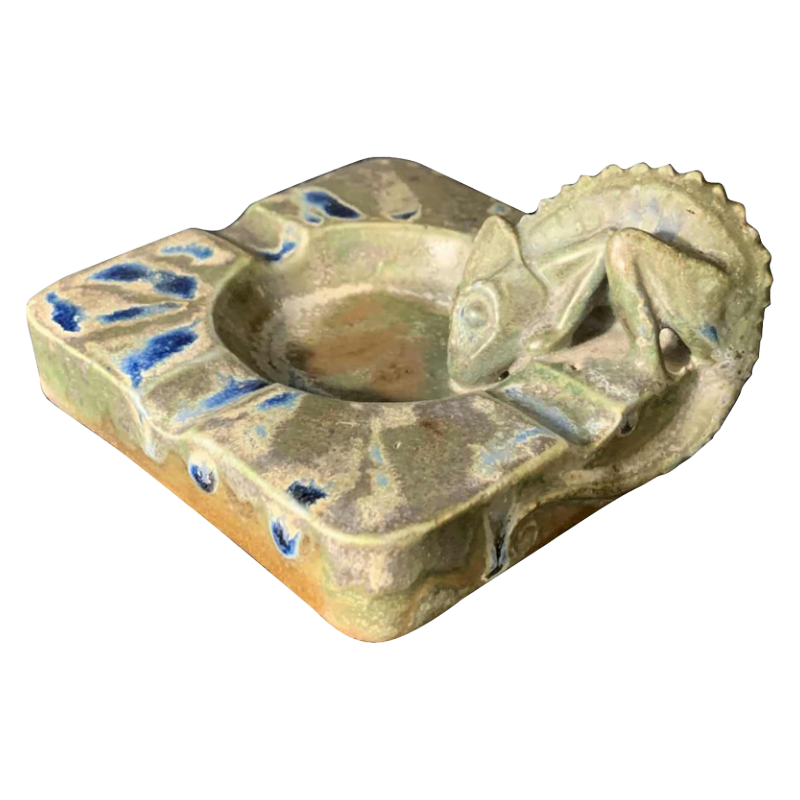 CHARLES GREBER, Stoneware Dish / Ringer, Chameleon Animal Sculpture, ca 1930