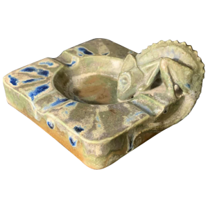 CHARLES GREBER, Stoneware Dish / Ringer, Chameleon Animal Sculpture, ca 1930