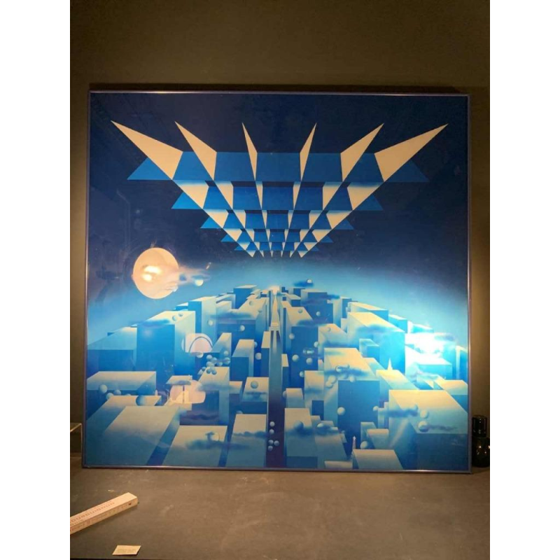 PATRICE PLACEMAN "PARIS" Op'Art Schilderij Eglomisé Plexiglas Surrealistisch '75