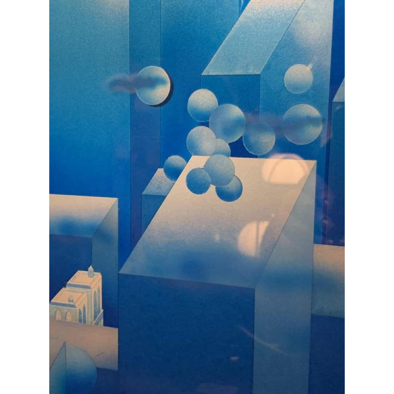 PATRICE PLACEMAN "PARIS" Op'Art Schilderij Eglomisé Plexiglas Surrealistisch '75