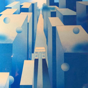 PATRICE PLACEMAN "PARIS" Op'Art Schilderij Eglomisé Plexiglas Surrealistisch '75