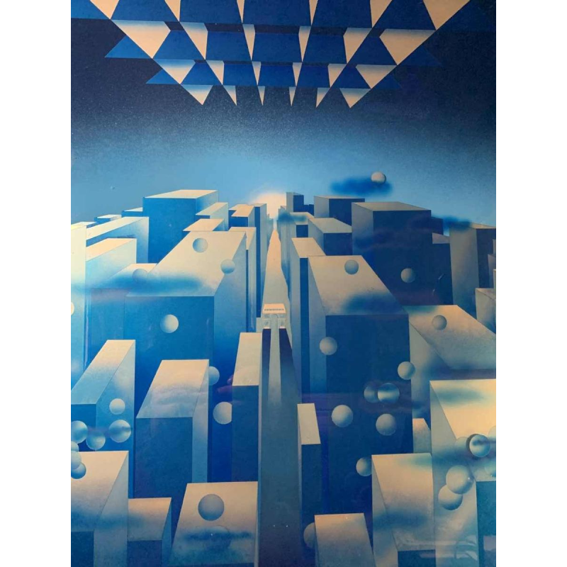 PATRICE PLACEMAN "PARIS" Peinture Op'Art Eglomisé Plexiglass Surréaliste 1975