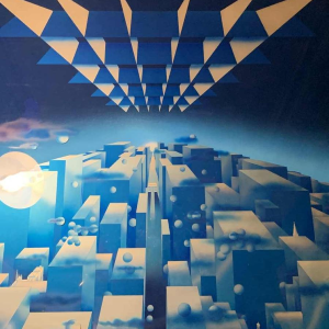 PATRICE PLACEMAN "PARIS" Op'Art Painting Eglomisé Plexiglass Surrealist 1975