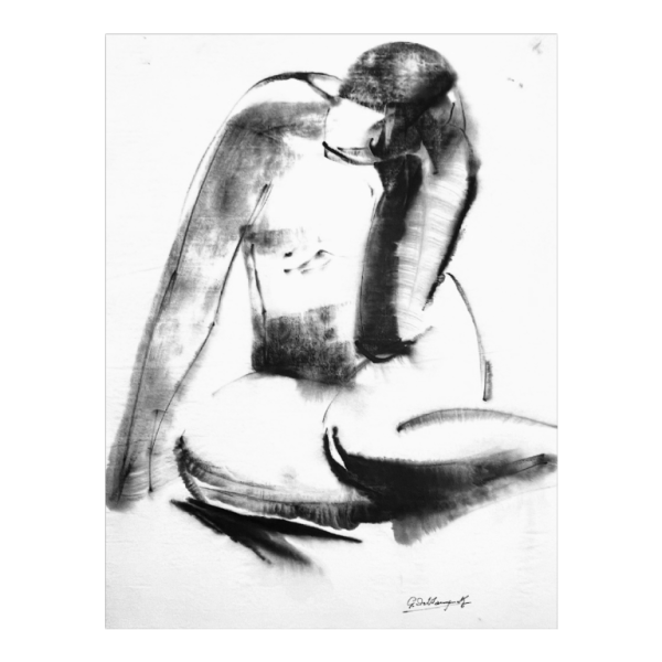 GEORGES (Géo) DE VLAMYNCK Abstract Nude Woman B painting / mixed media, charcoal ink chalk on wet paper