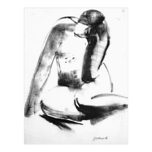 GEORGES (Géo) DE VLAMYNCK Abstract Nude Woman B painting / mixed media, charcoal ink chalk on wet paper