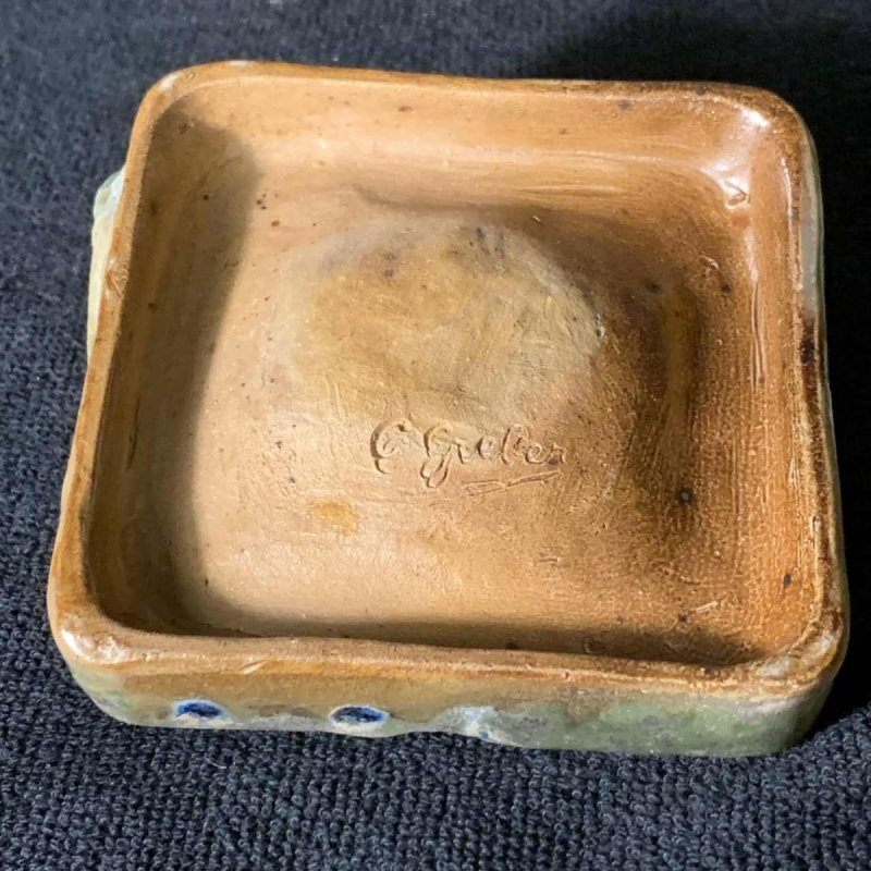 CHARLES GREBER, Stoneware Dish / Ringer, Chameleon Animal Sculpture, ca 1930