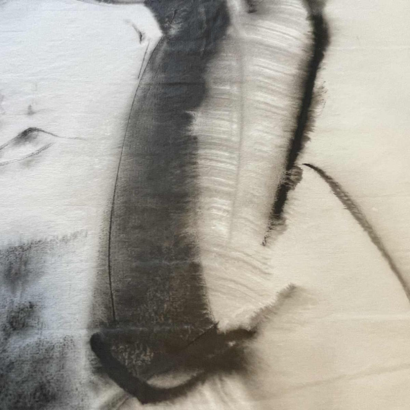 GEORGES (Géo) DE VLAMYNCK 'Abstract vrouwelijk naakt B' schilderij / gemengde techniek, houtskoolinkt krijt op nat papier