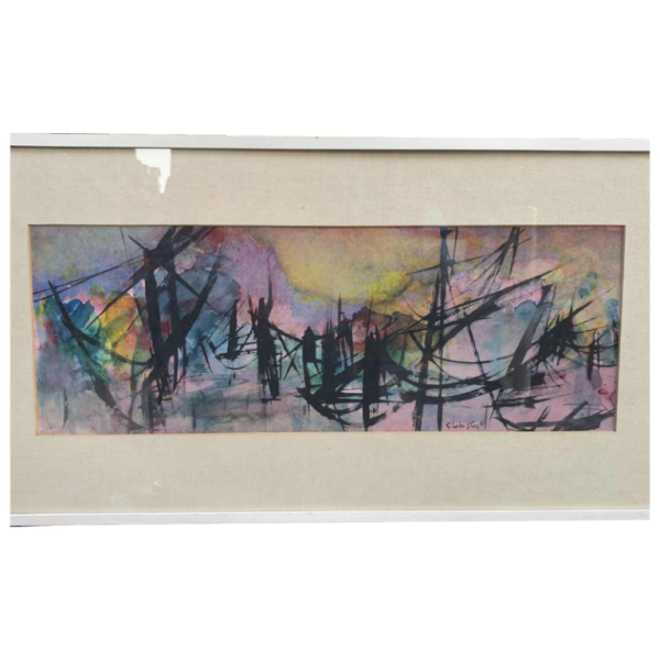 Grande gouache abstraite de Ger LATASTER datée 65 pour 1965