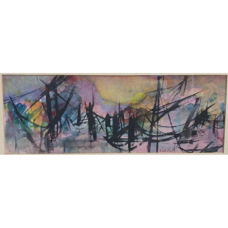 Grande gouache abstraite de Ger LATASTER datée 65 pour 1965