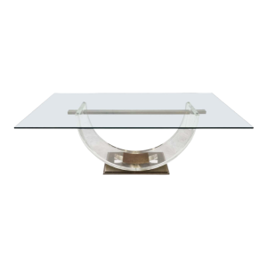 CHARLES HOLLIS JONES, Table de Salle à Manger, Plexiglass & Laiton Hollywood Regency 1970s