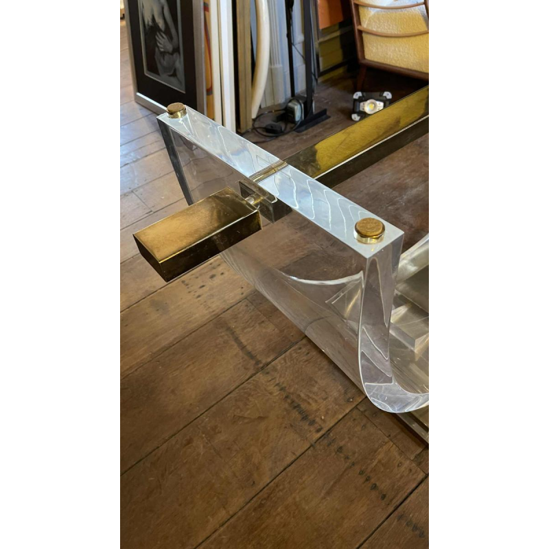 CHARLES HOLLIS JONES, Table de Salle à Manger, Plexiglass & Laiton Hollywood Regency 1970s