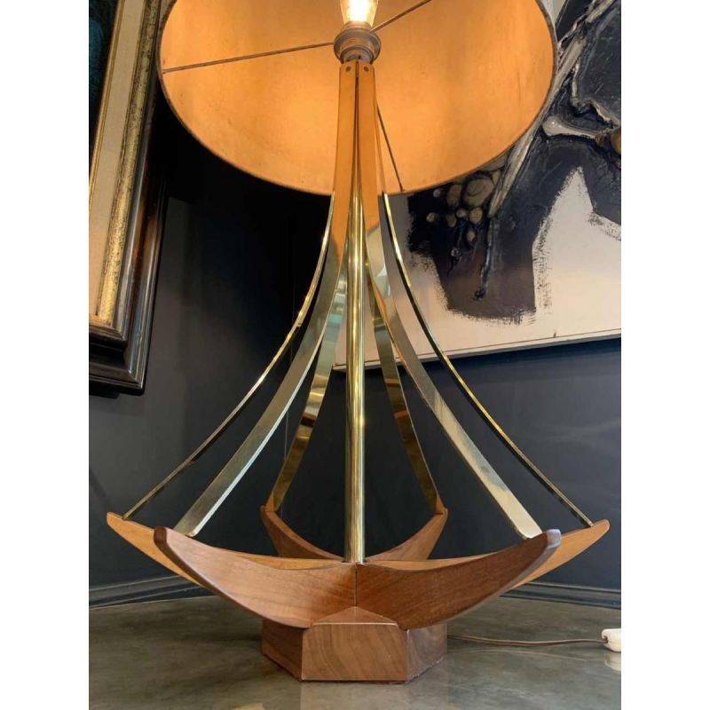 ADRIAN PEARSALL / MODELINE USA Lampe à Poser Architecturale laiton & Noyer 1950s