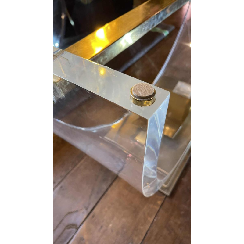 CHARLES HOLLIS JONES, Table de Salle à Manger, Plexiglass & Laiton Hollywood Regency 1970s