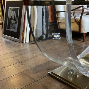 CHARLES HOLLIS JONES, Table de Salle à Manger, Plexiglass & Laiton Hollywood Regency 1970s