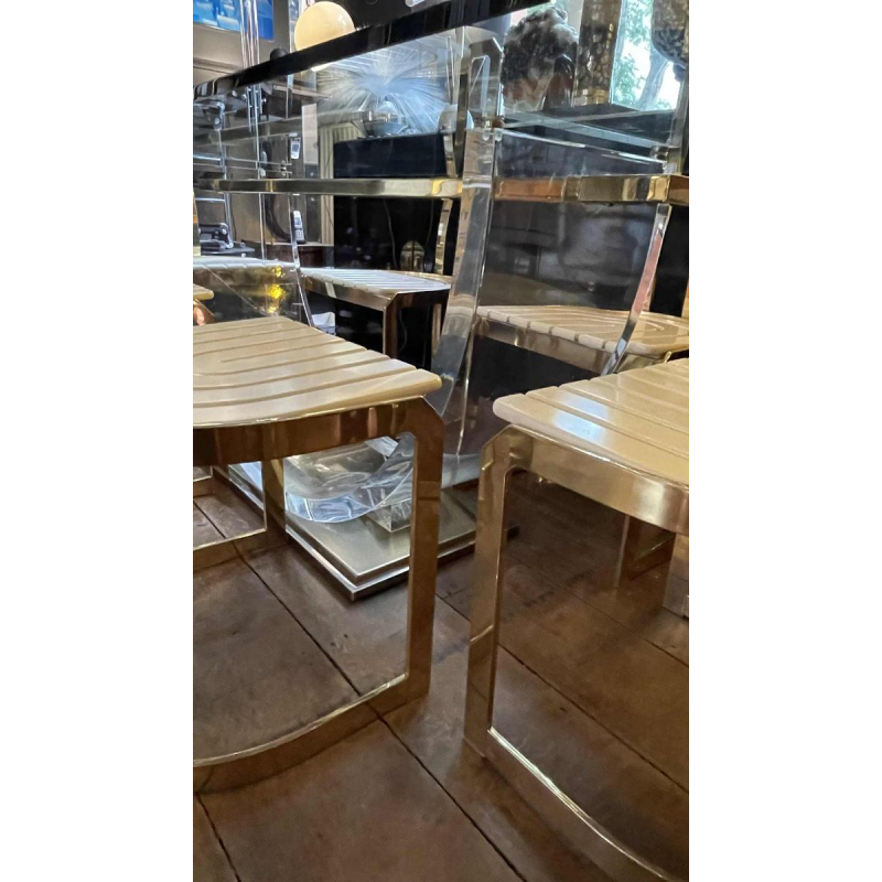 CHARLES HOLLIS JONES, Table de Salle à Manger, Plexiglass & Laiton Hollywood Regency 1970s