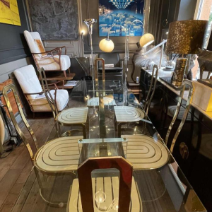 CHARLES HOLLIS JONES, Lucite & Brass Hollywood Dining Table, 1970s