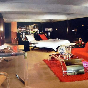 CHARLES HOLLIS JONES, Table de Salle à Manger, Plexiglass & Laiton Hollywood Regency 1970s