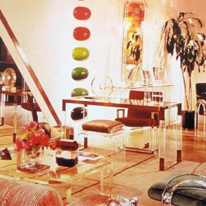 CHARLES HOLLIS JONES, Eettafel, Plexiglas & Messing Hollywood Regency, 1970s