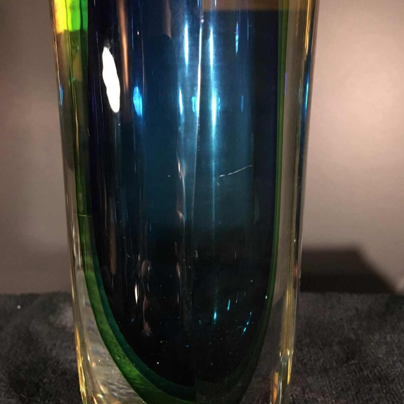 FLAVIO POLI pour Murano, Vase verre SOMMERSO multicouche, bleu vert, ca 1960