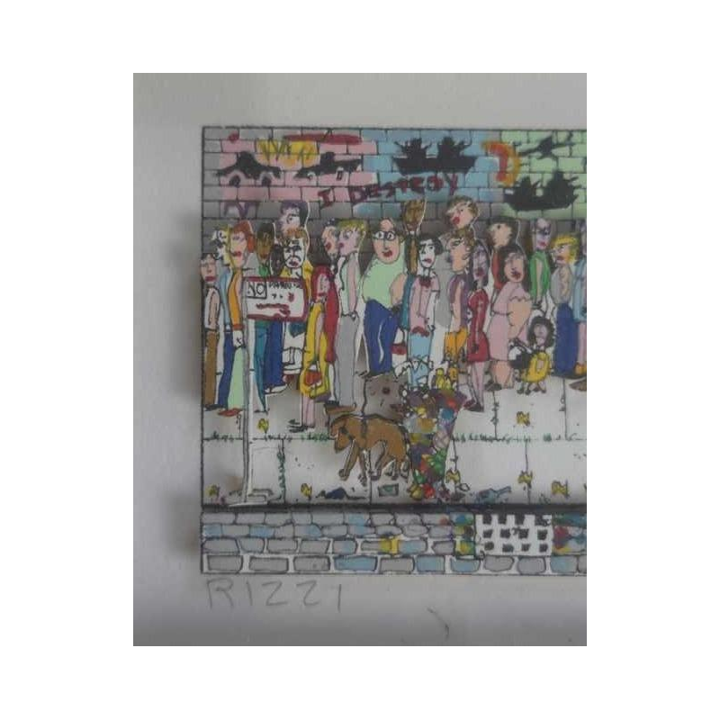 James Rizzi, 3D silkscreen print ‘Waiting in line’ 162/175, 1987
