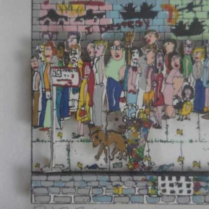 James Rizzi, sérigraphie en 3D “Waiting in line“ 162/175, 1987
