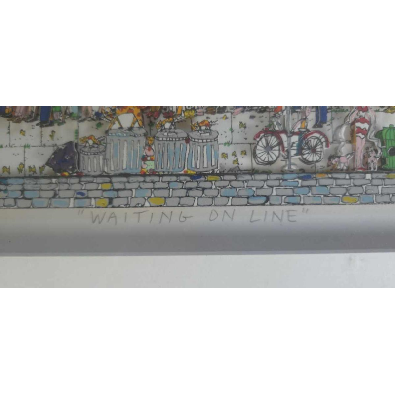 James Rizzi, 3D silkscreen print ‘Waiting in line’ 162/175, 1987