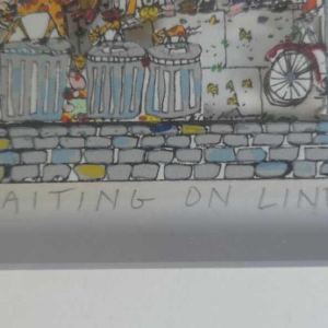 James Rizzi, sérigraphie en 3D “Waiting in line“ 162/175, 1987