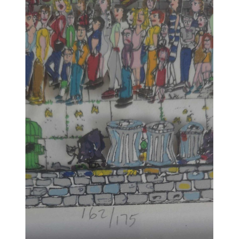 James Rizzi, sérigraphie en 3D “Waiting in line“ 162/175, 1987