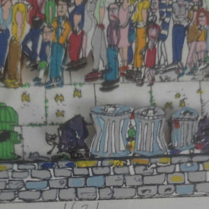 James Rizzi, 3D silkscreen print ‘Waiting in line’ 162/175, 1987