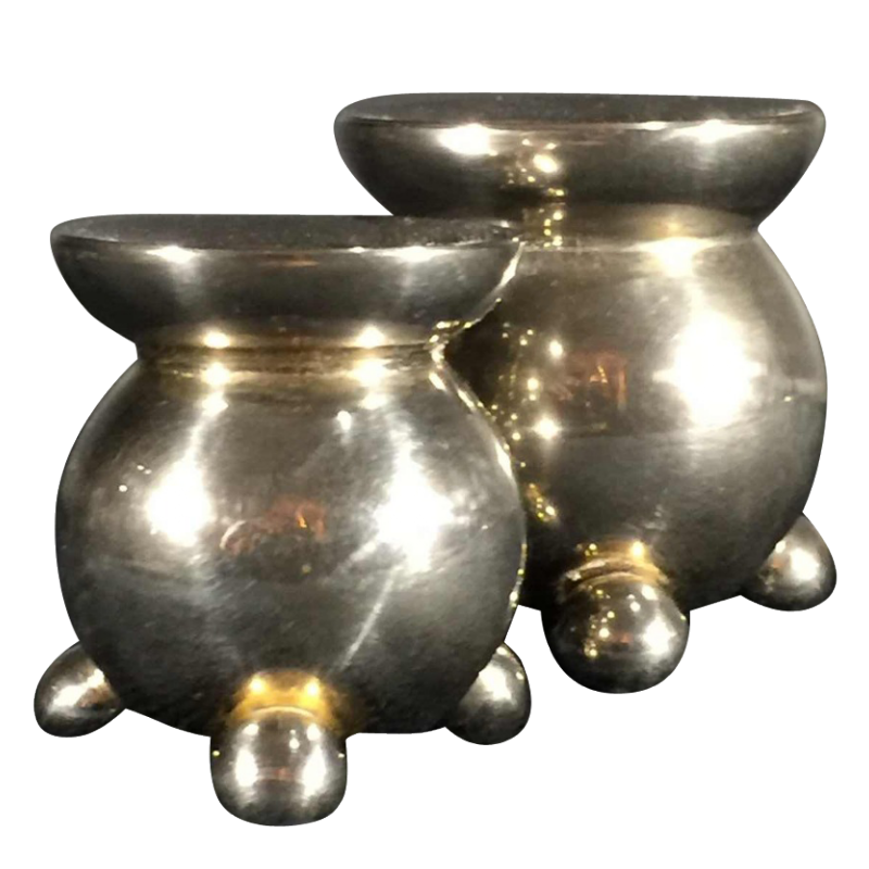 Hugo Asmussen, série de 2 bougeoirs ( Danemark ), alpaca ( bronze ), circa 1960