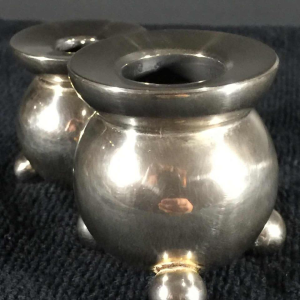 Hugo Asmussen, set of 2 candlesticks (Denmark), alpaca (bronze), circa 1960