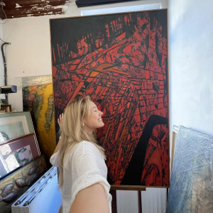 Serge Detriaux “Stadskaart” abstract schilderij olieverf op paneel, ca. 1988