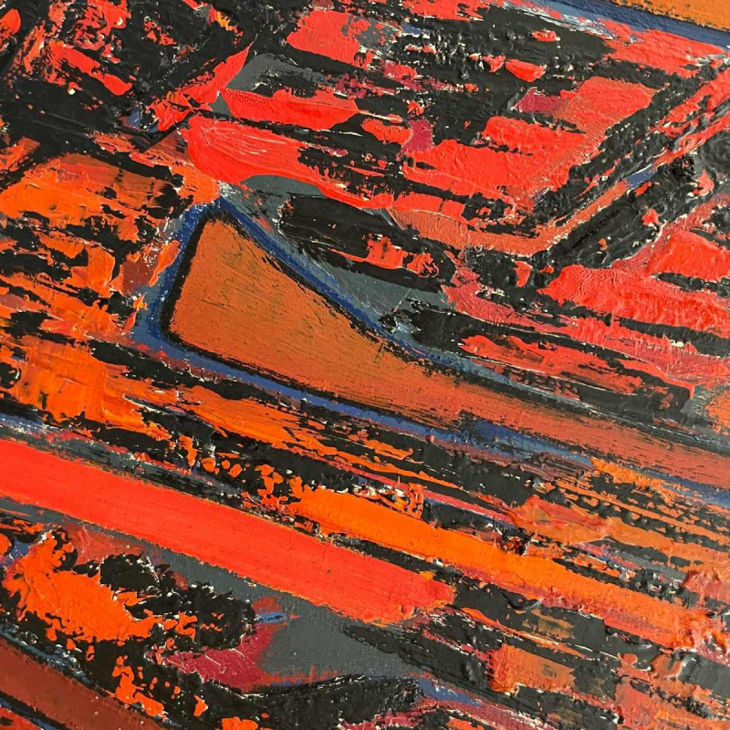 Serge Detriaux “Stadskaart” abstract schilderij olieverf op paneel, ca. 1988