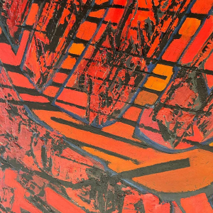 Serge Detriaux “City Map” abstract painting oil on panel, ca 1988