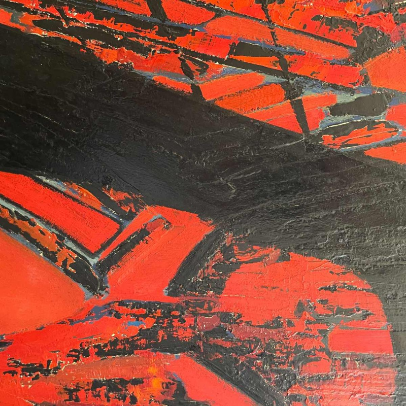 Serge Detriaux “Plan de ville“ tableau abstrait huile sur panneau, ca 1988