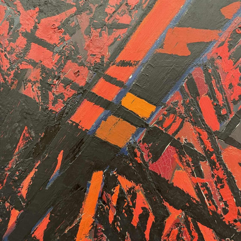 Serge Detriaux “Stadskaart” abstract schilderij olieverf op paneel, ca. 1988