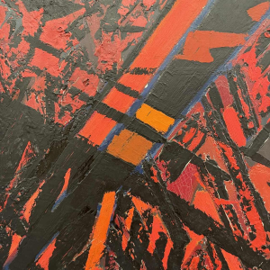 Serge Detriaux, abstract schilderij "Stadsplan", olieverf op paneel, ca. 1988