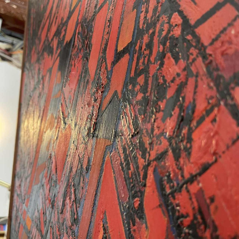 Serge Detriaux “City Map” abstract painting oil on panel, ca 1988