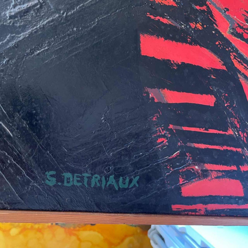 Serge Detriaux “Stadskaart” abstract schilderij olieverf op paneel, ca. 1988