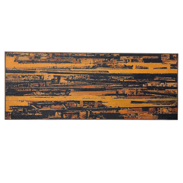 Serge Detriaux, orange and black abstract painting, oil on panel, 1998