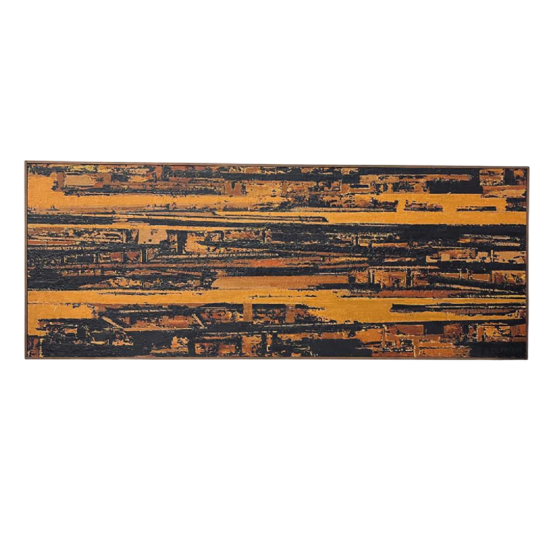 Serge Detriaux, tableau abstrait orange et noir, huile sur panneau, 1998